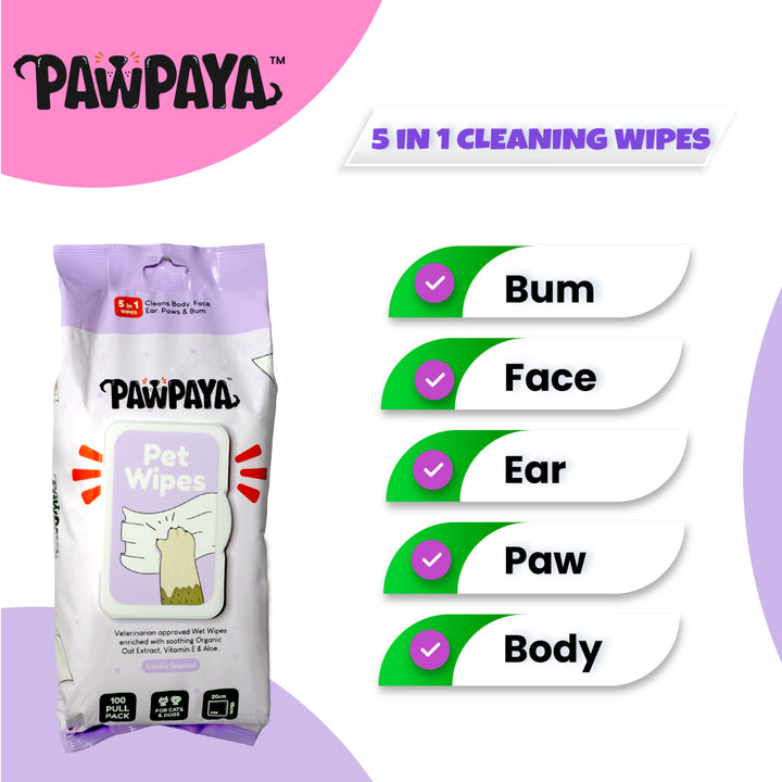 Pawpaya Pet Wipes Made for All Cats and Dogs | 100 Pull Pack