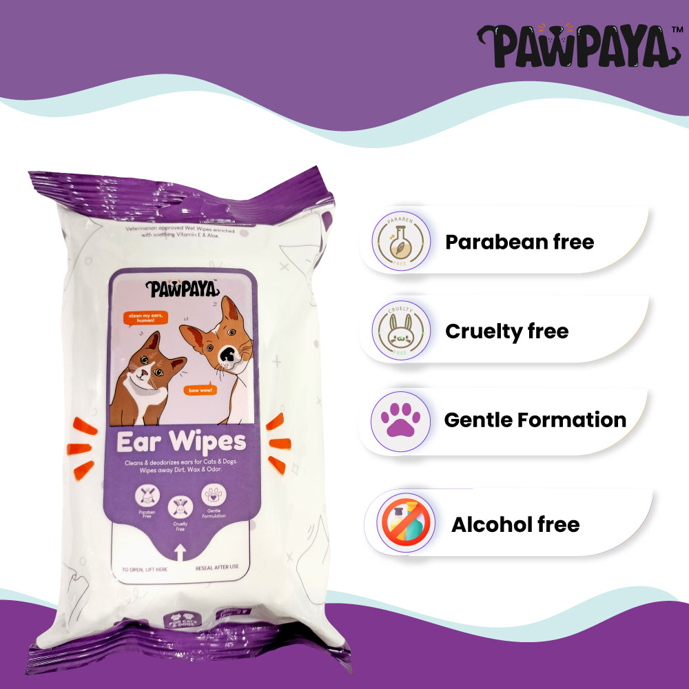 Pawpaya Pet Ear Wipes Made for All Cats and Dogs | 25 Wipes