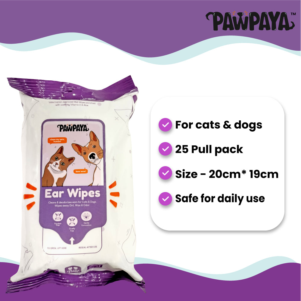 Pawpaya Pet Ear Wipes Made for All Cats and Dogs | 25 Wipes