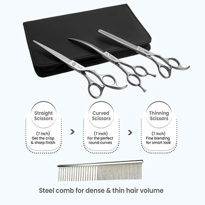 Trimz Trendy Dog Trimming Scissors Kit, 7" - Sparkling Silver