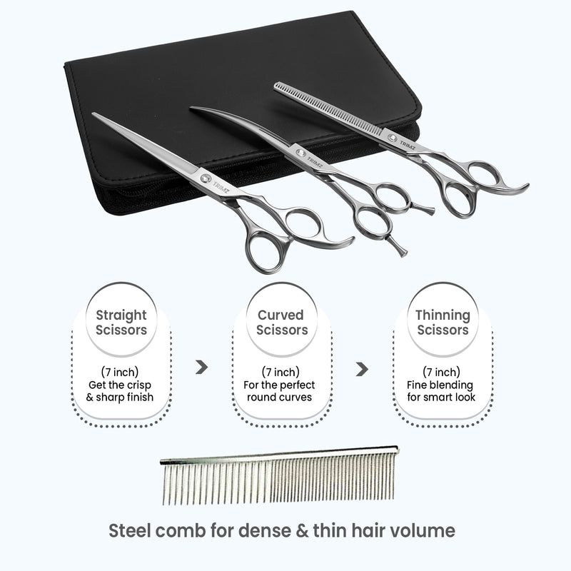 Trimz Trendy Dog Trimming Scissors Kit, 7" - Sparkling Silver