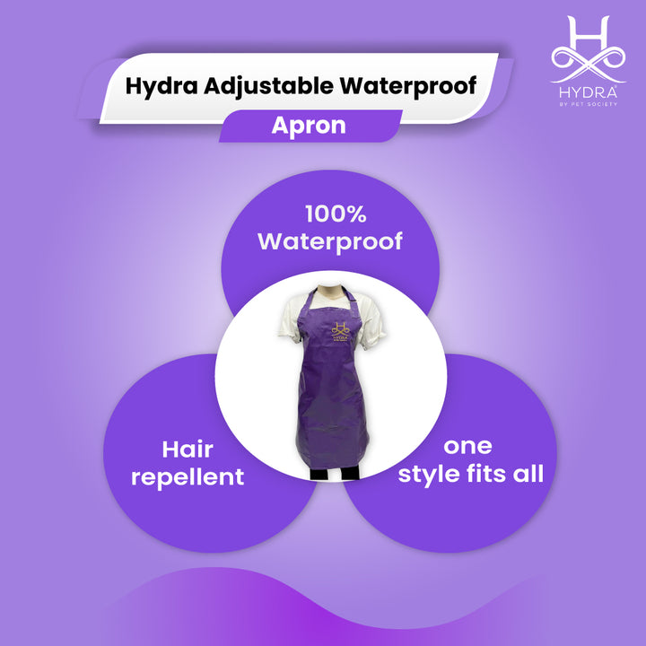 Hydra Grooming Apron (HD0026) – Premium purple grooming apparel by Hydra, waterproof and adjustable, trusted by professional pet groomers for mess-free grooming sessions.