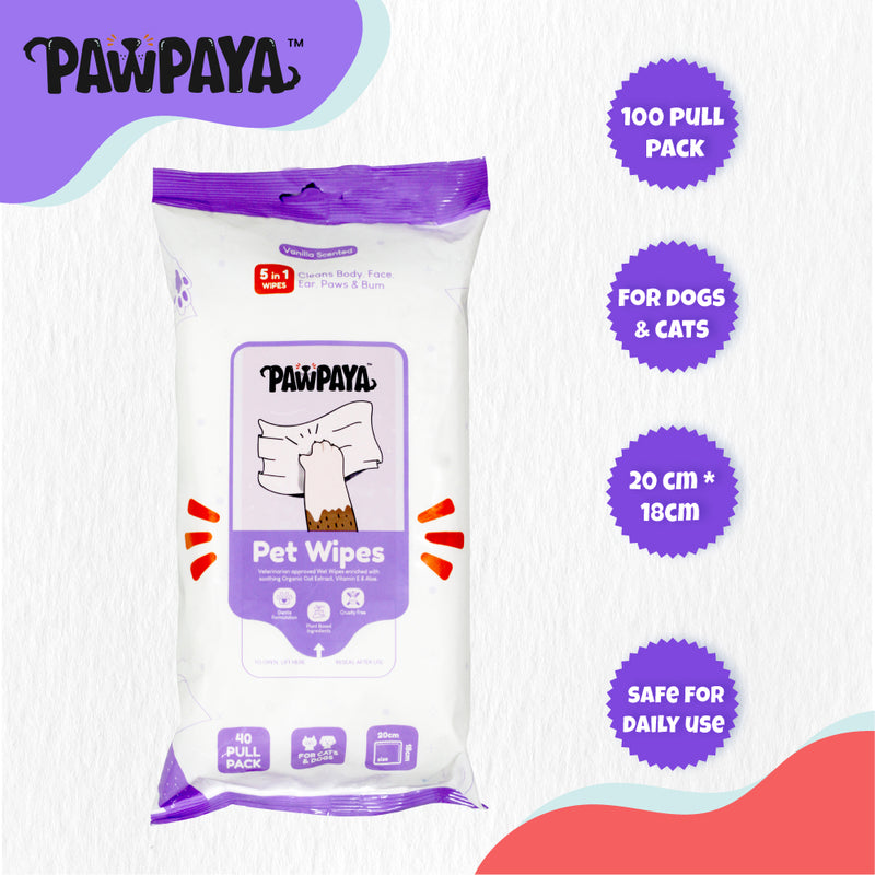 Pawpaya Pet Wipes Made for All Cats and Dogs | 40 Pull Pack