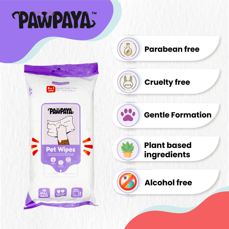 Pawpaya Pet Wipes Made for All Cats and Dogs | 40 Pull Pack