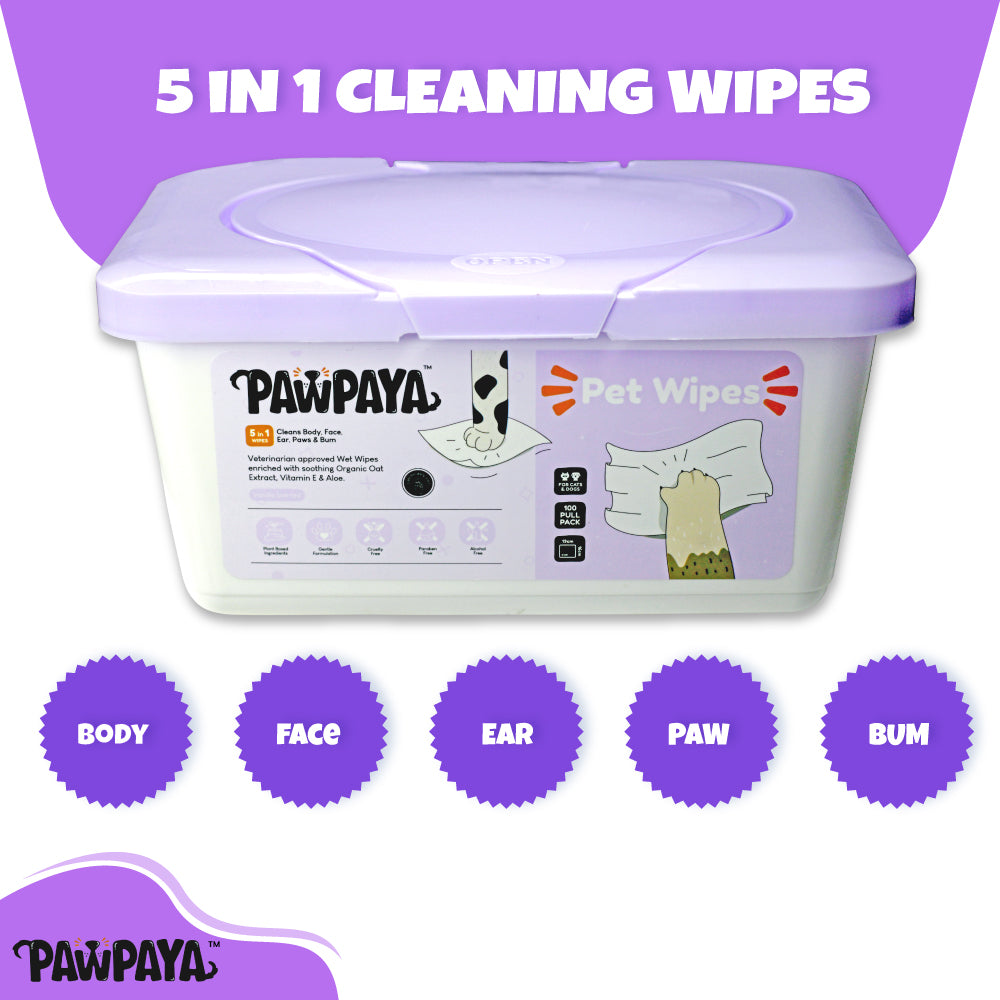 Pawpaya Pet Wipes Made for All Cats and Dogs | 100 Pack Tub