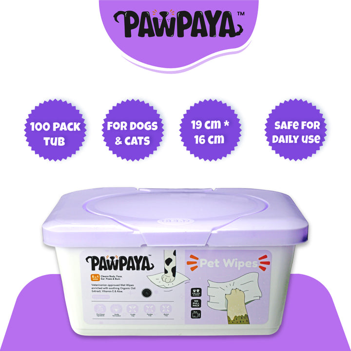 Pawpaya Pet Wipes Made for All Cats and Dogs | 100 Pack Tub