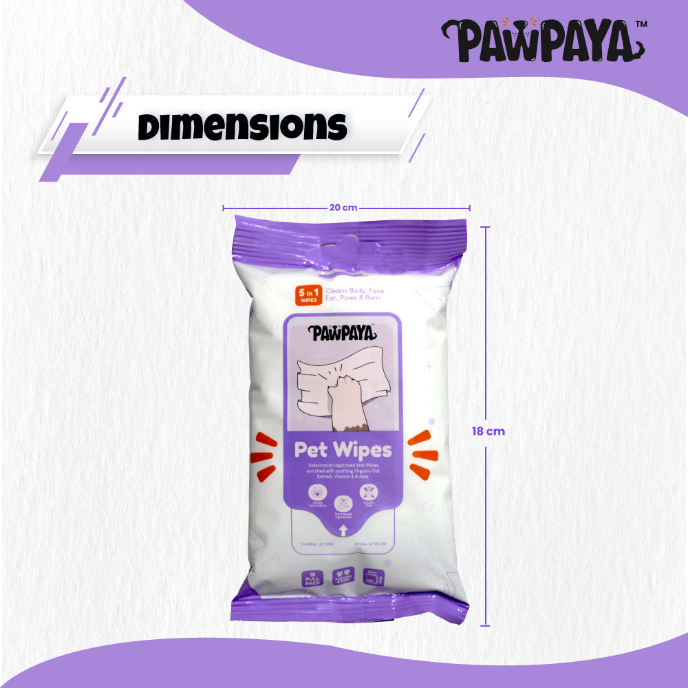 Pawpaya Pet Wipes Made for All Cats and Dogs | 15 Pull Pack