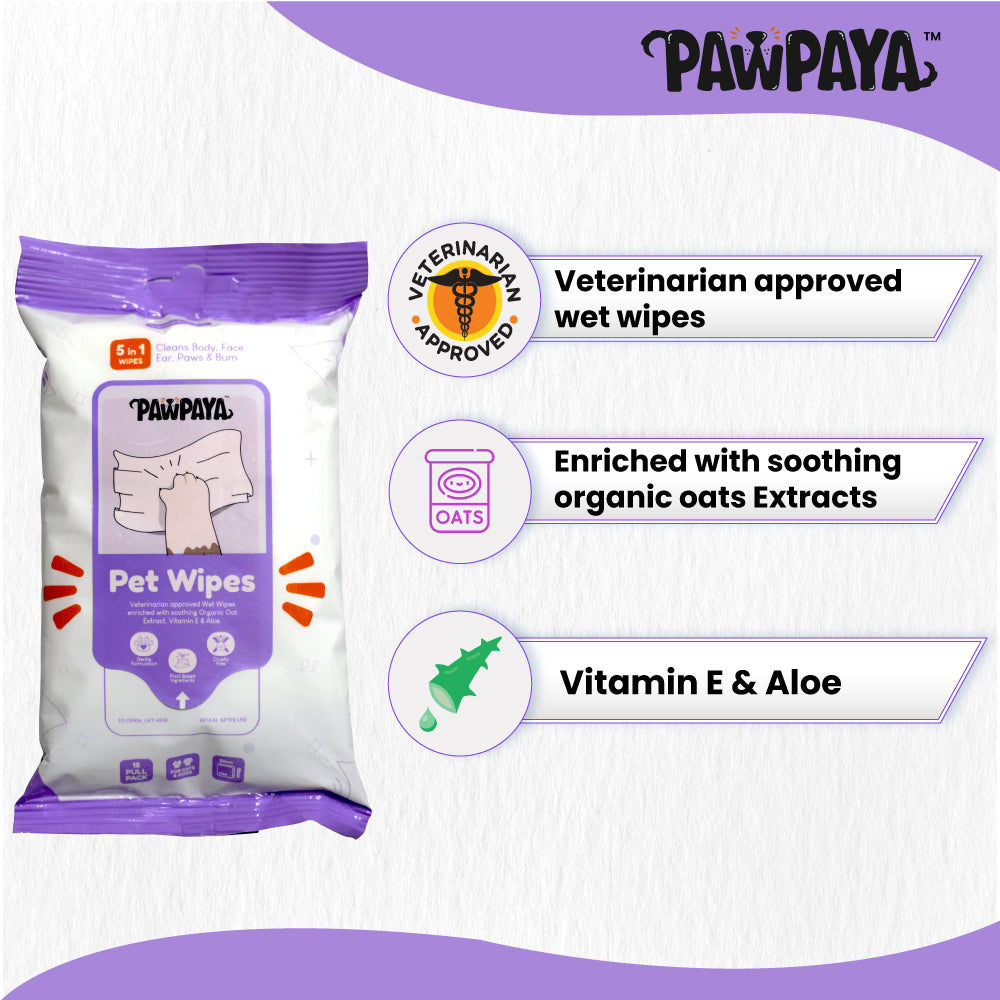 Pawpaya Pet Wipes Made for All Cats and Dogs | 15 Pull Pack