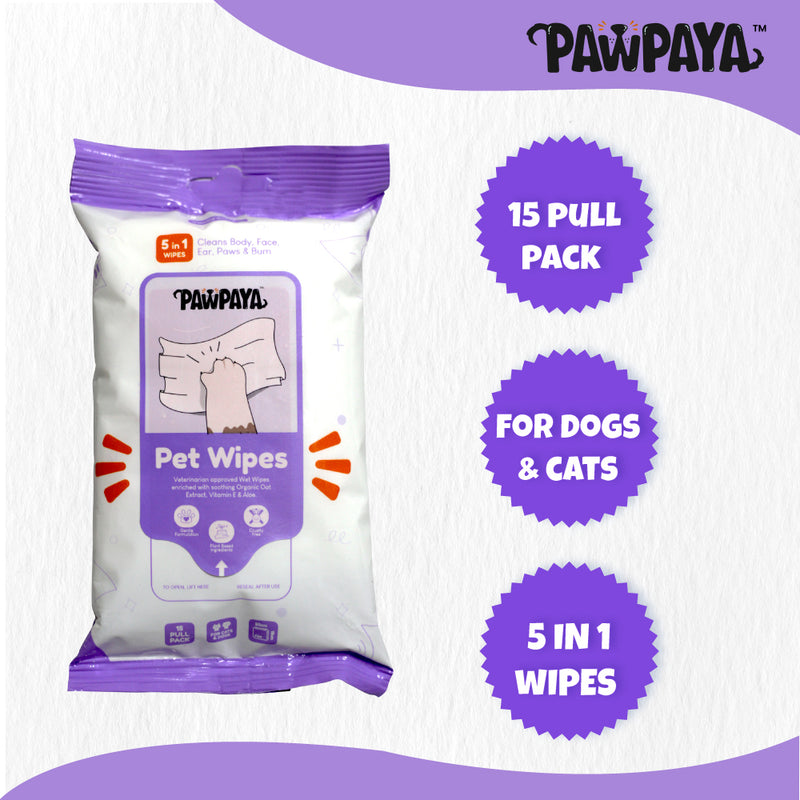 Pawpaya Pet Wipes Made for All Cats and Dogs | 15 Pull Pack